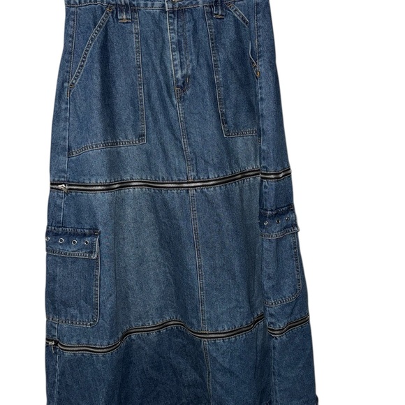 🔥Social Collision Zip-Off Denim Cargo Maxi Skirt Size XL - Picture 6 of 11